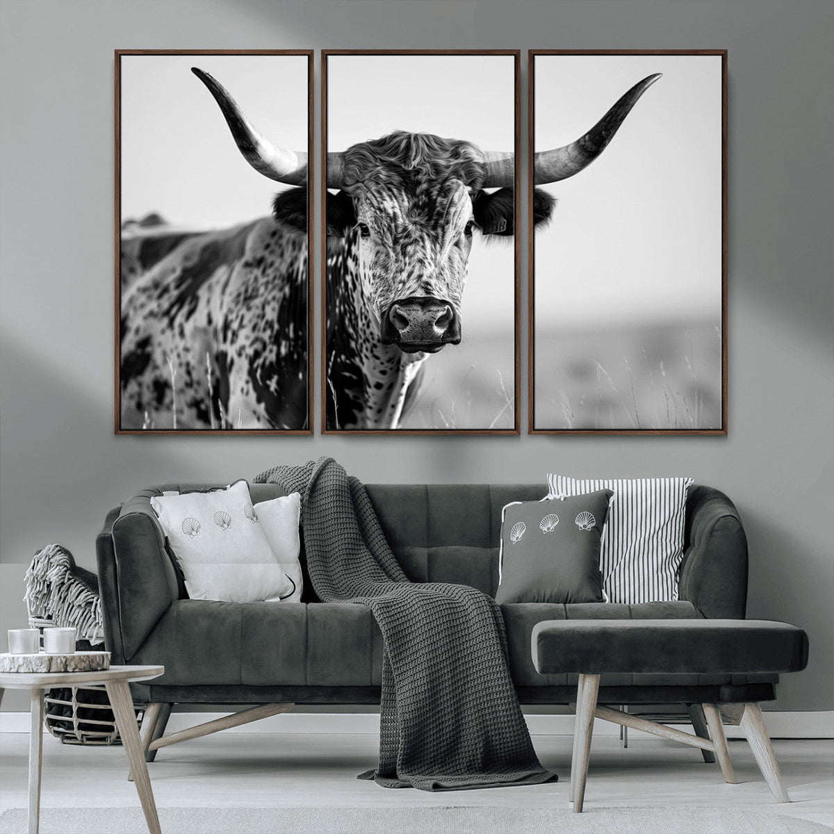 Texas Highland Cow Longhorn Canvas Print - Rustic Farmhouse