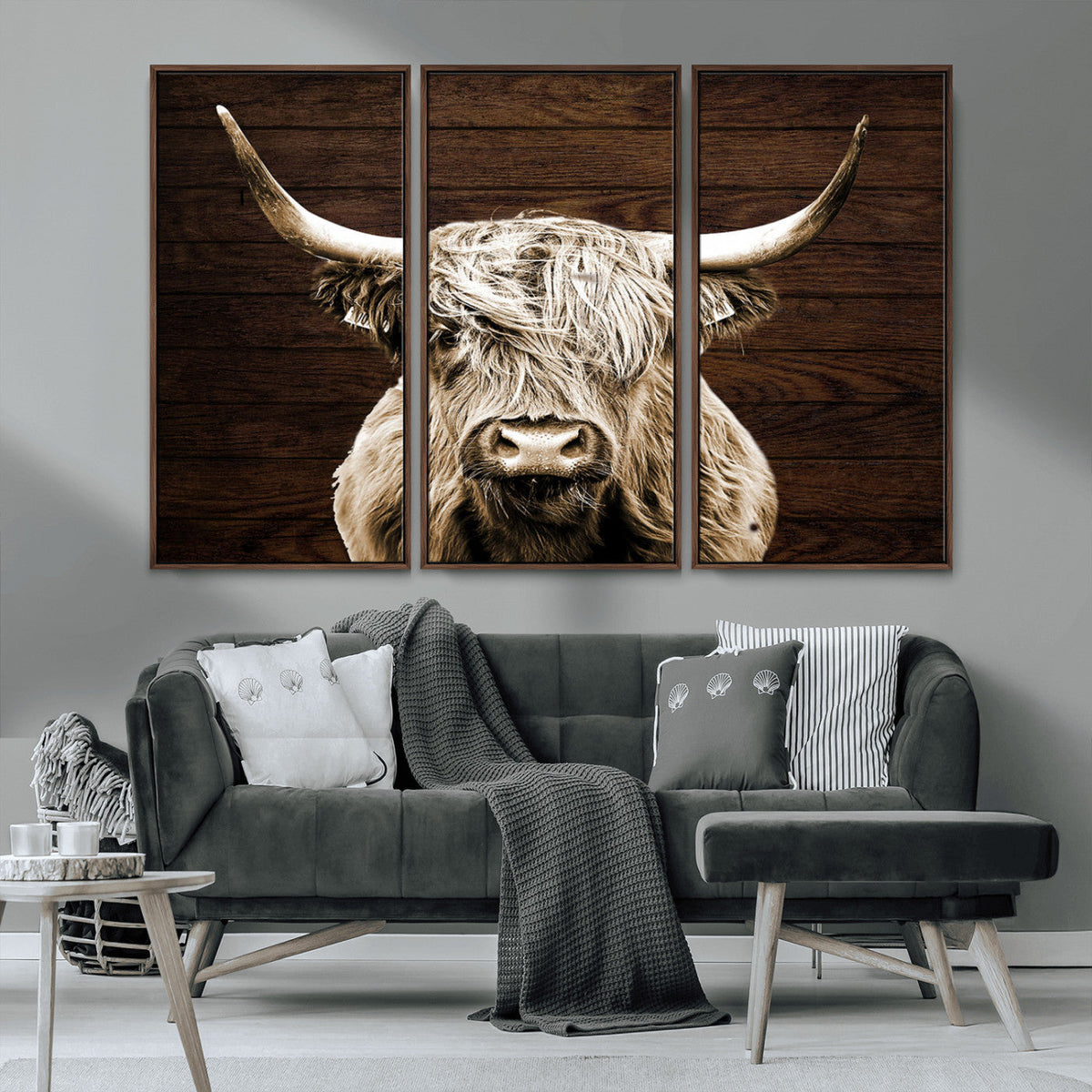 Highland Cow Wall Art Canvas Print, Rustic Farmhouse Decor,