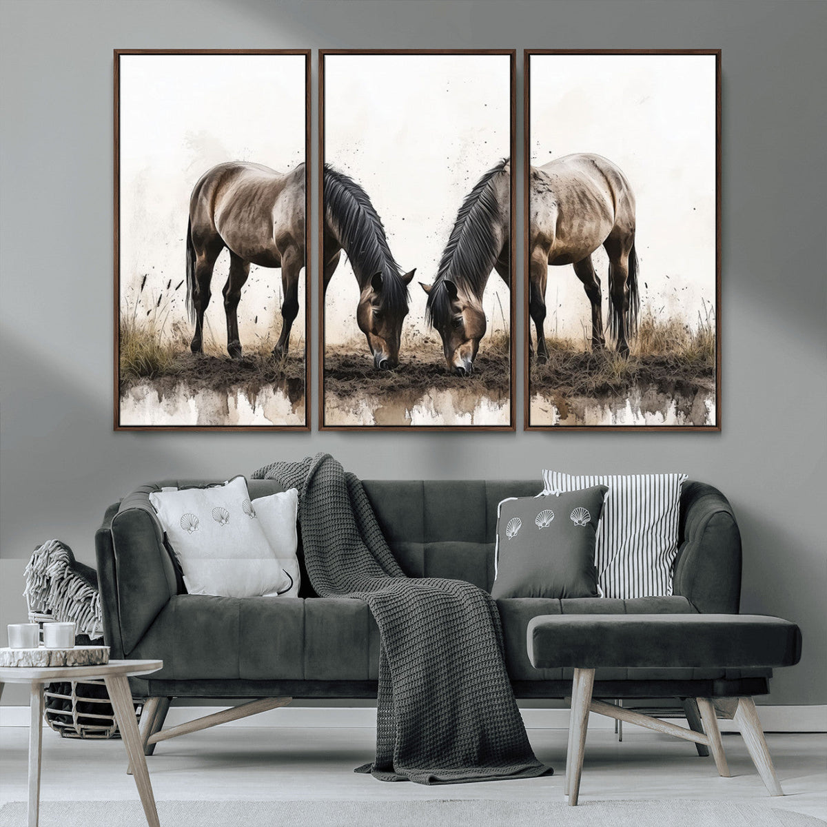 Chines Ink Style Horses Wall Art Canvas Print