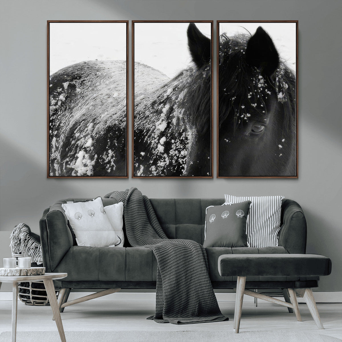 Black Horse in Snow Canvas Print | Winter Horse Wall Art |