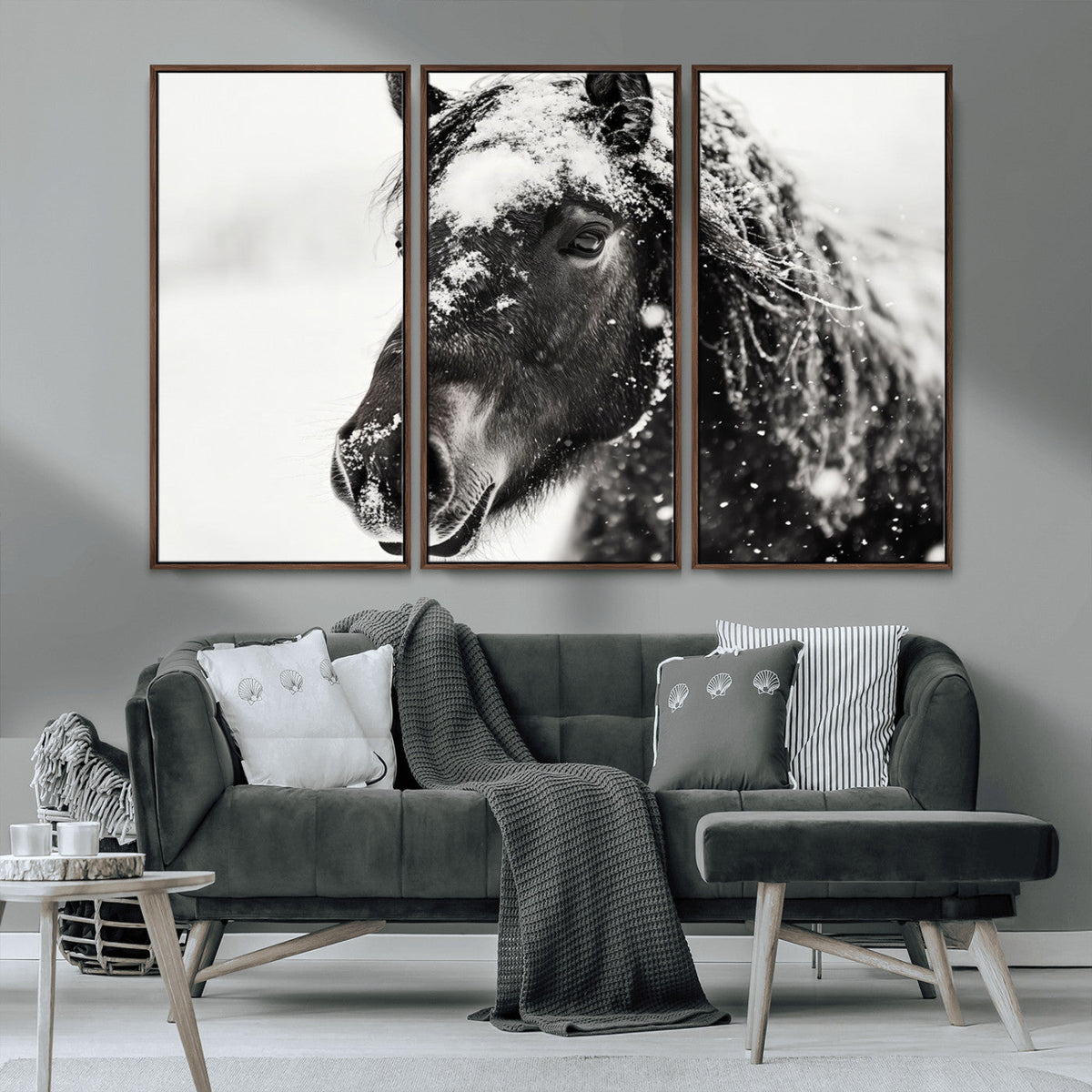 Framed Black and White Horse Wall Art | Ready to Hang and