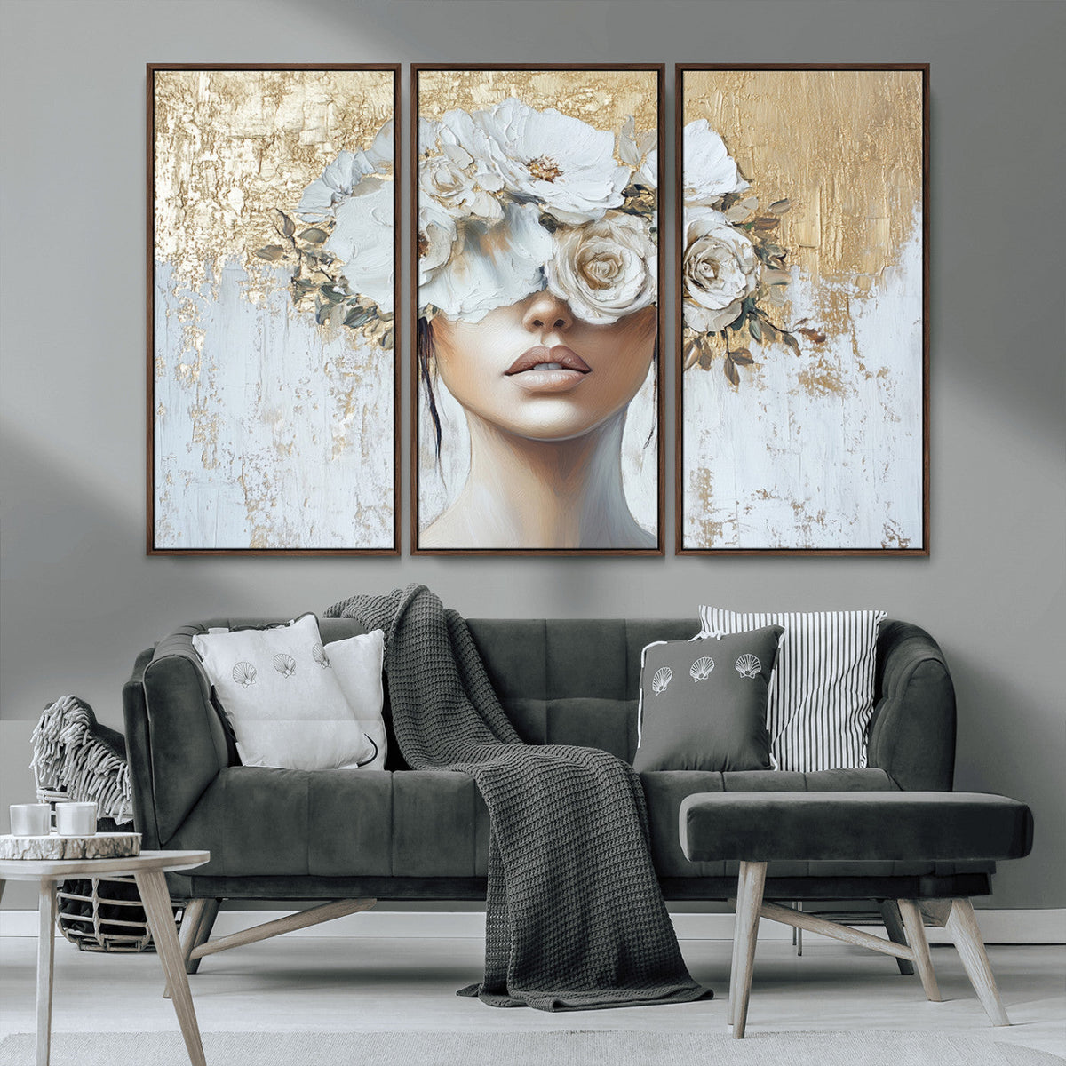 Golden Petal Wall Art - Canvas Print Flower Head Woman