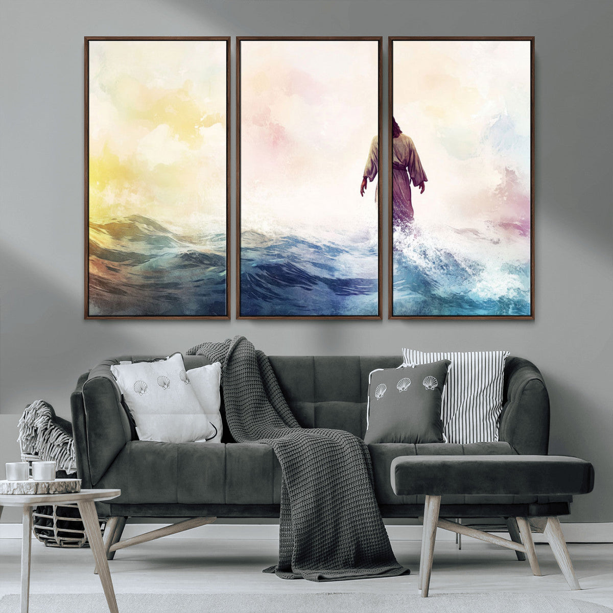 Watercolor Jesus Walking on Water Canvas Print, Christian