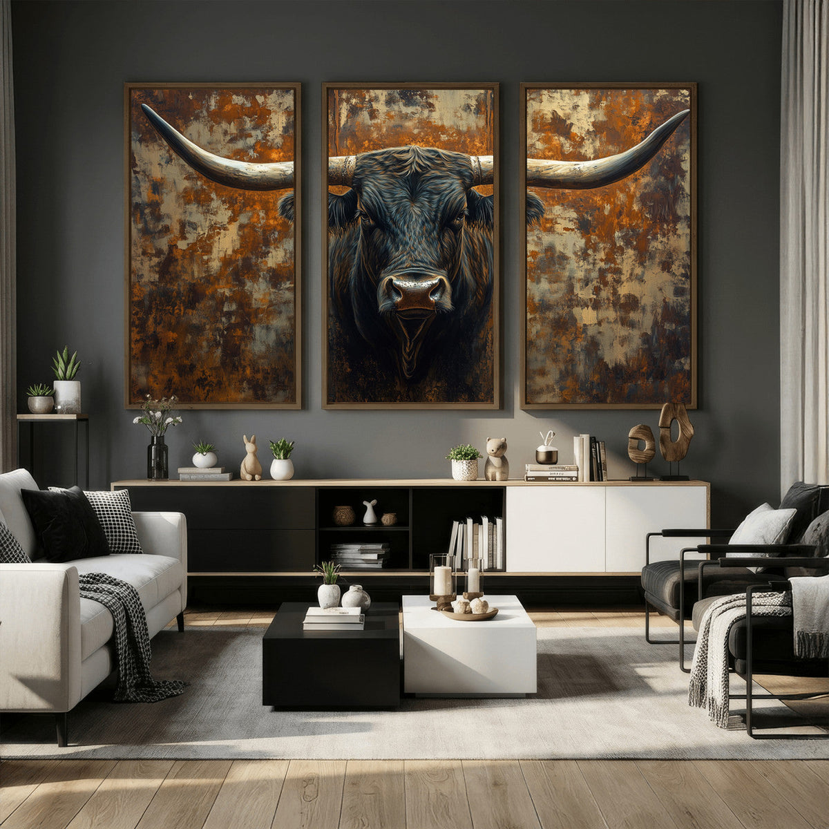 Longhorn Texas Cow Bull Wall Art | Rustic Farmhouse Canvas