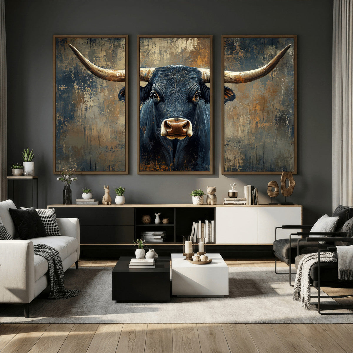 Texas Western Wall Art Canvas Print - Abstract Cow Longhorn