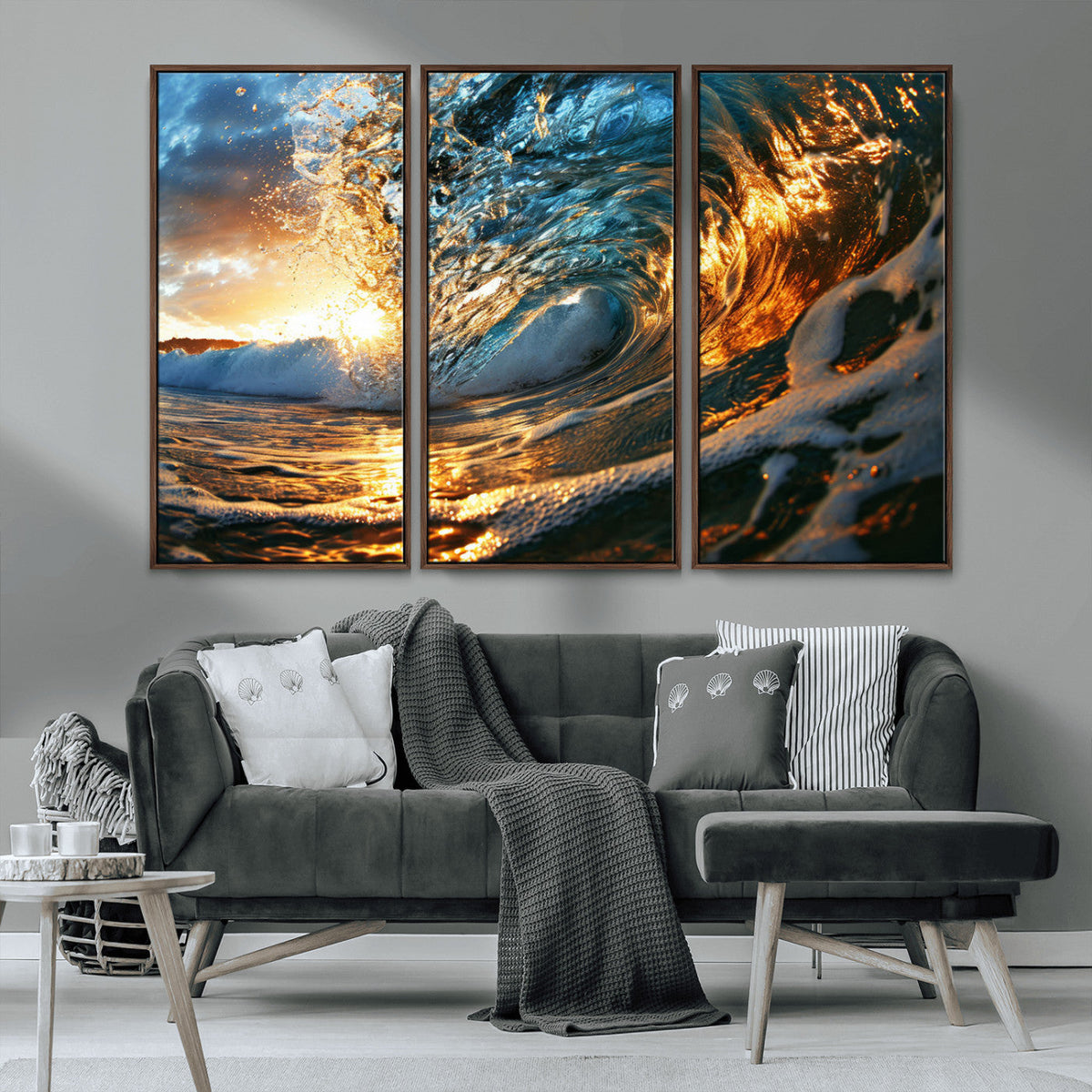 Ocean Wave at Sunset Canvas Wall Art – Vibrant Coastal Beach