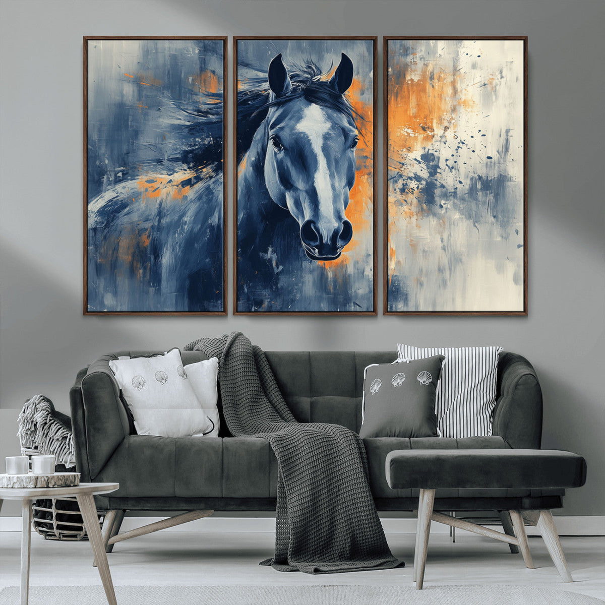 Abstract Blue Horse Wall Art Print Canvas | Horse Wall Art