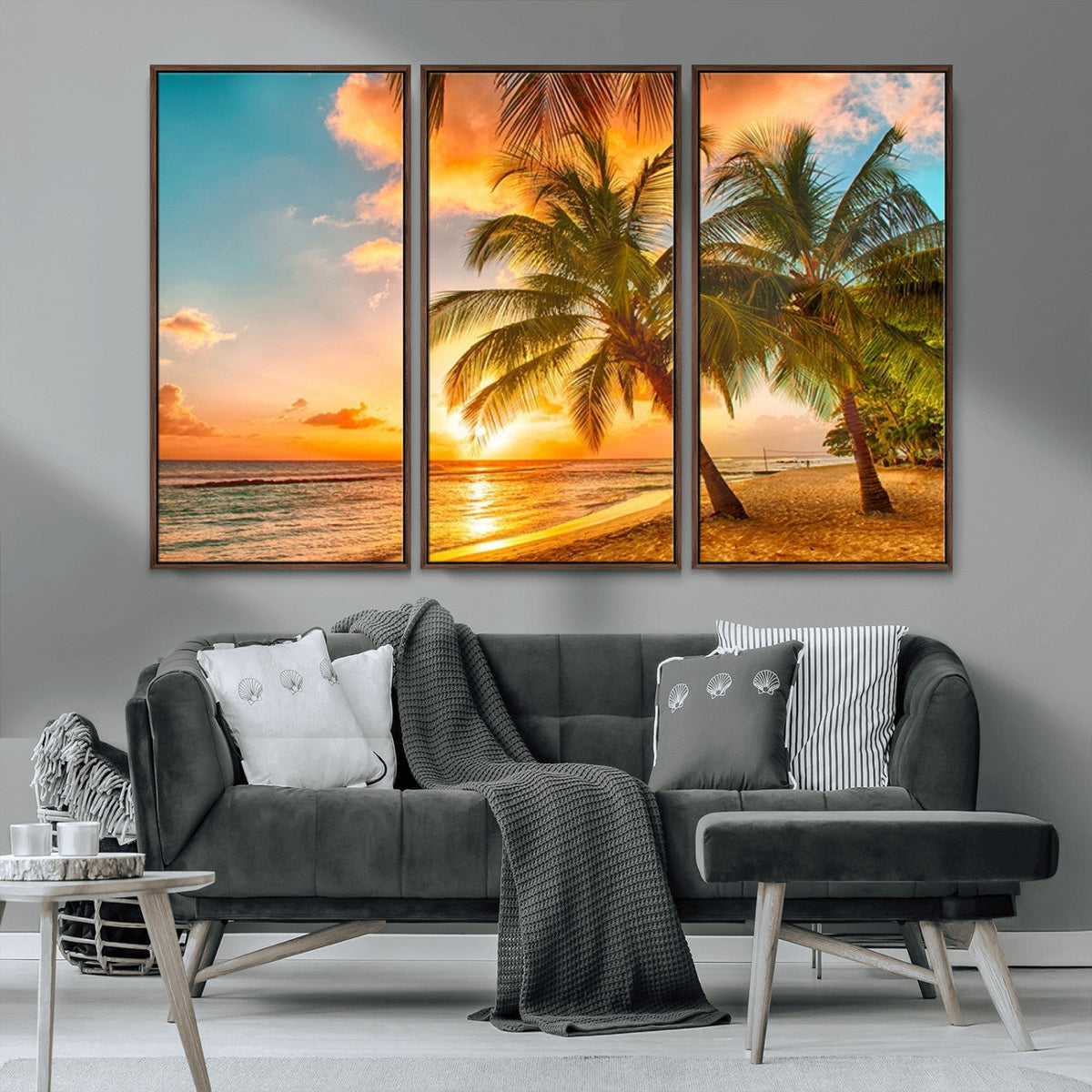 Tropical Sunset Beach Canvas Wall Art Print – Vibrant Palm