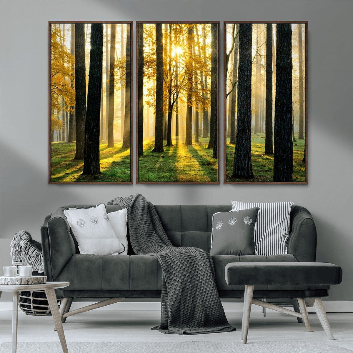 Sunlit Forest Wall Art Canvas Print – Large Framed Woodland