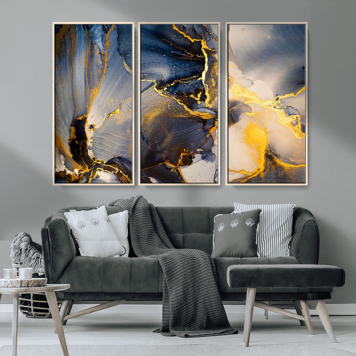 Large Abstract Wall Art Print - Gold and Blue Abstract