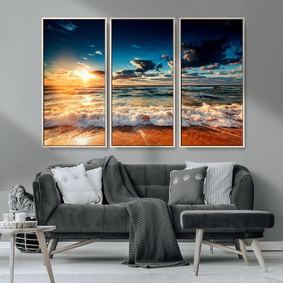 Golden Hour Sunset Over Ocean Waves Wall Art Canvas Print |