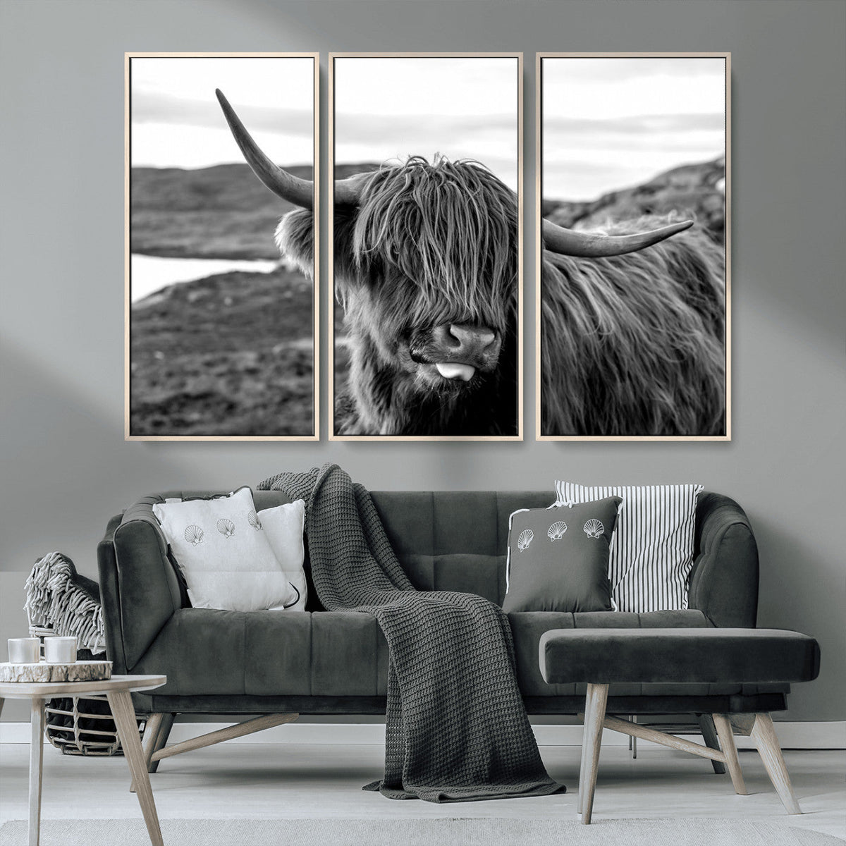 Longhorn Steer Canvas Print Wall Art, Highland Cow Canvas
