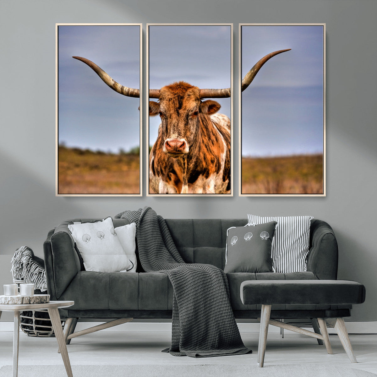 Texas Longhorn Wall Art Print, Framed Longhorn Cow Wall Art