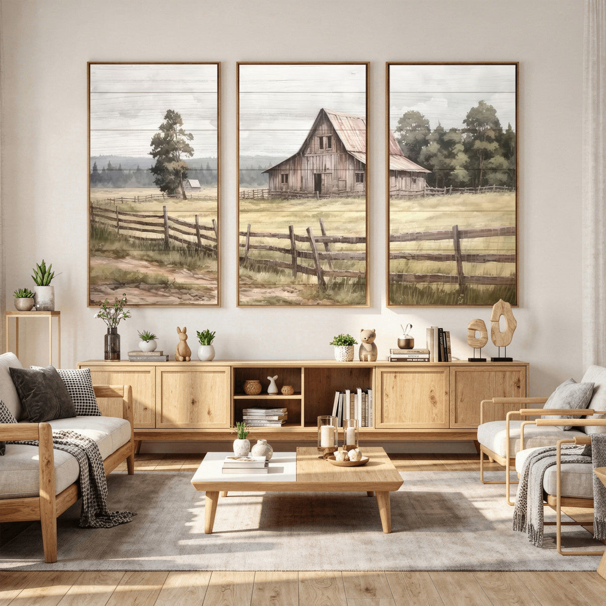 Rustic Farmhouse Barn Wall Art | 3-Panel Framed Gallery Wrap