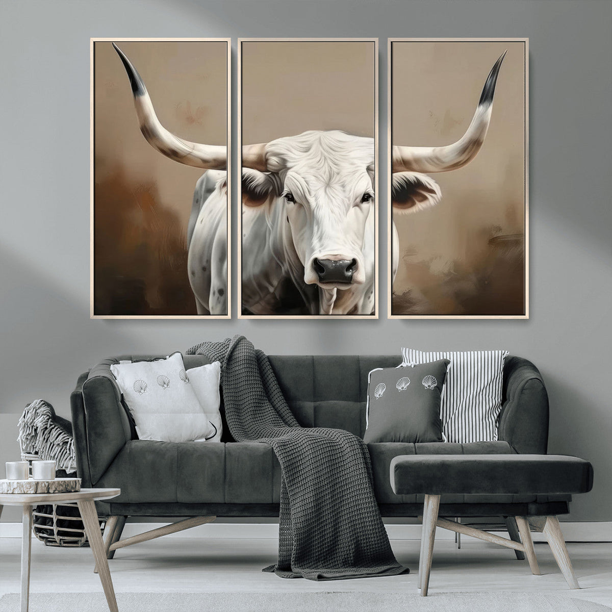 White Longhorn Bull Wall Art Canvas Print – Framed and Ready