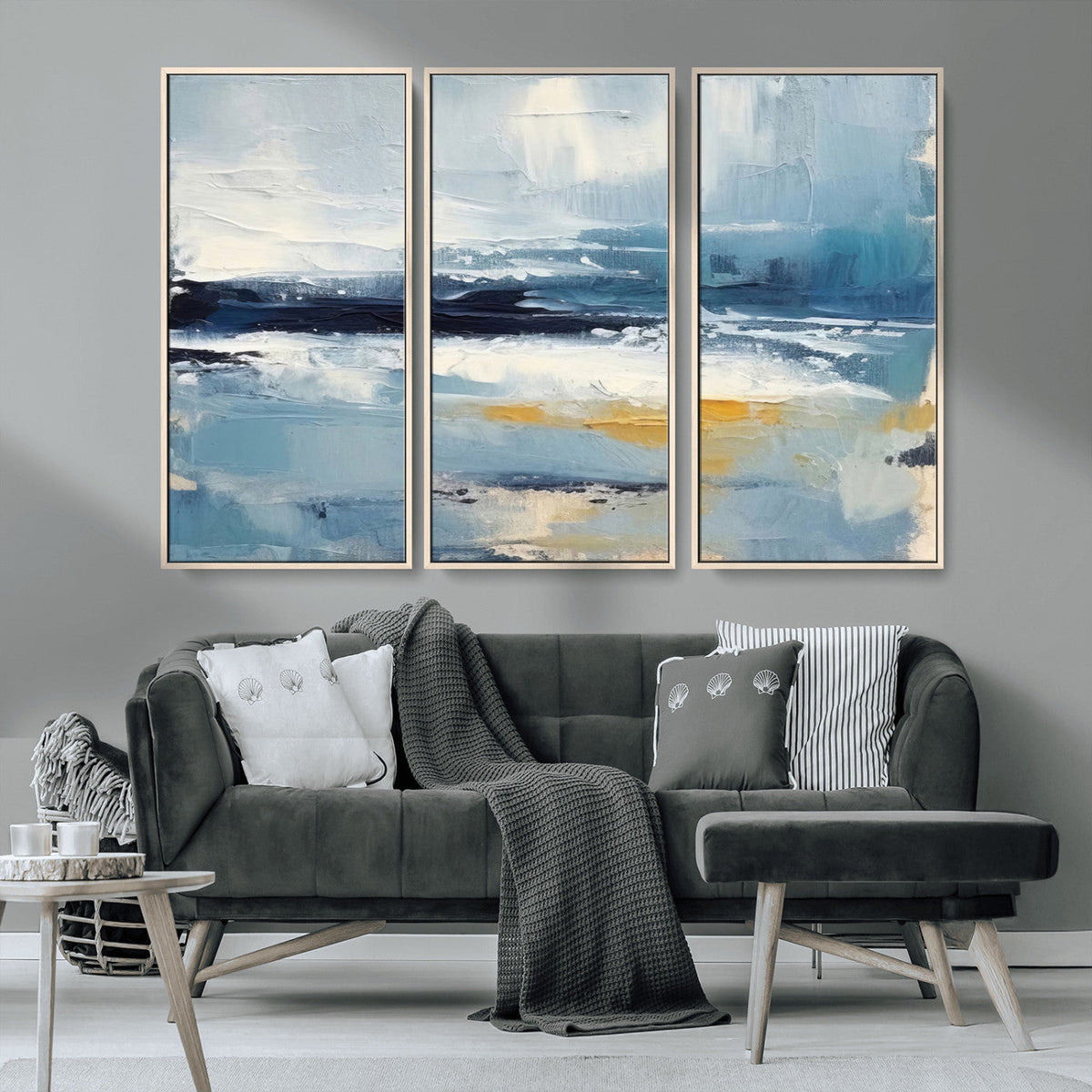 Abstract Ocean Canvas Wall Art - Coastal Blue and Gold