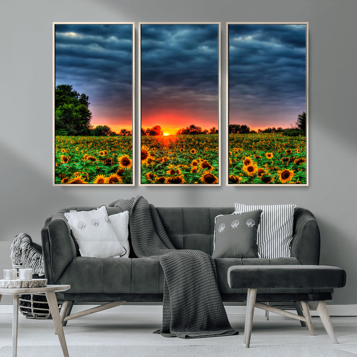 Golden Sunflower Field at Sunset – Breathtaking Sky and