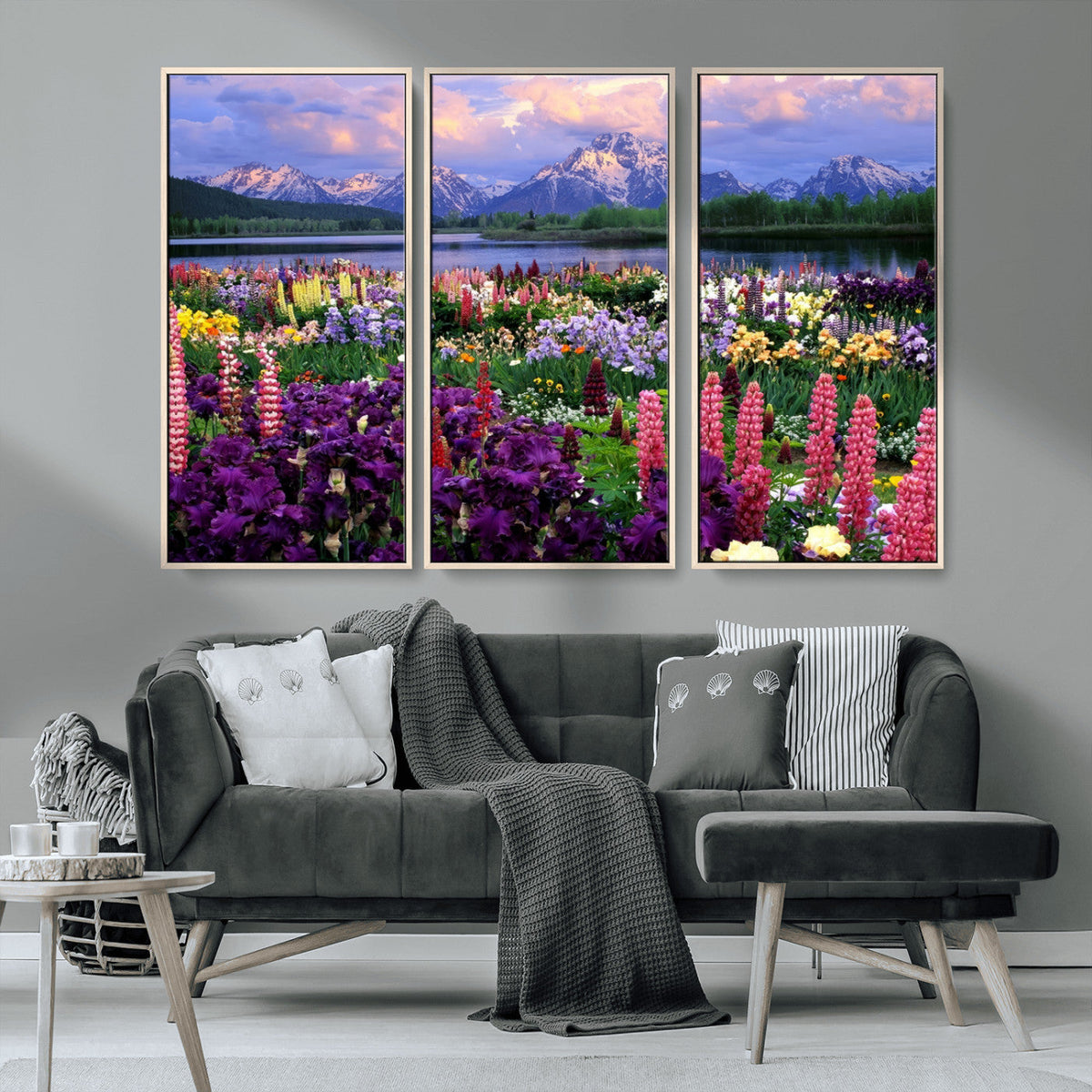 Vibrant Wildflower Garden and Mountain View Giclee Canvas