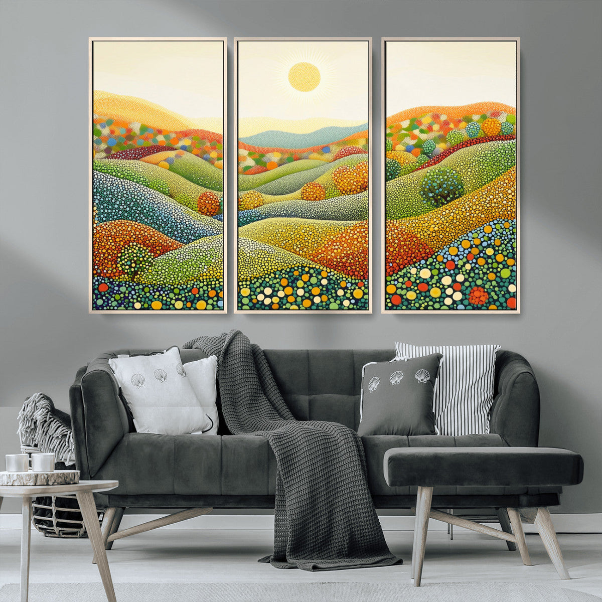 YAYOI KUSAMA Colorful Dot Art Landscape Canvas - Framed