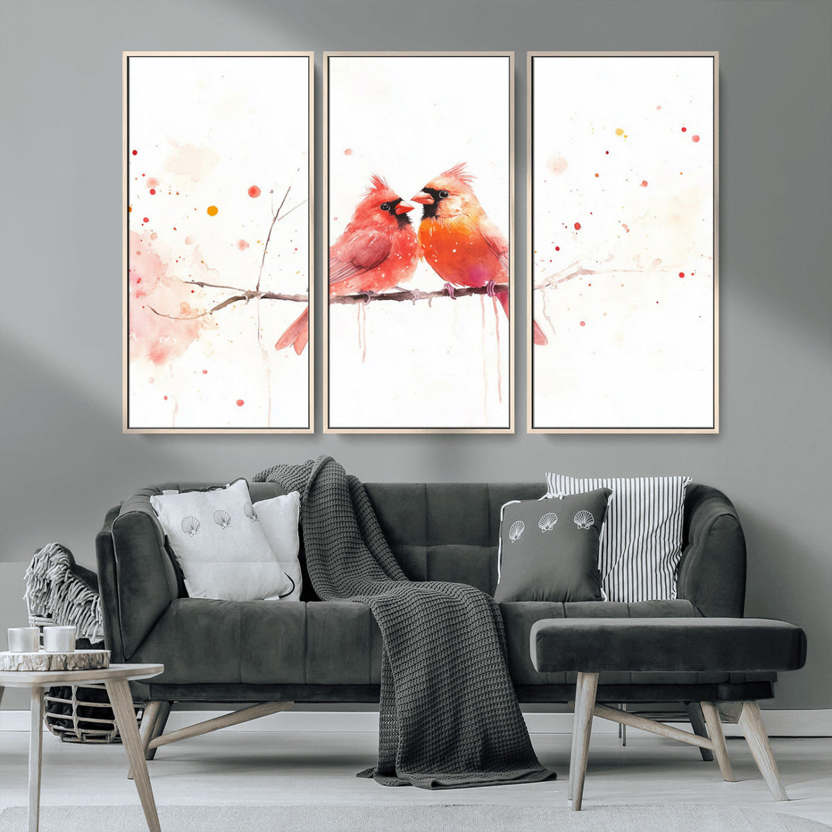 Cardinal Bird Canvas Wall Art - Male and Female Cardinal