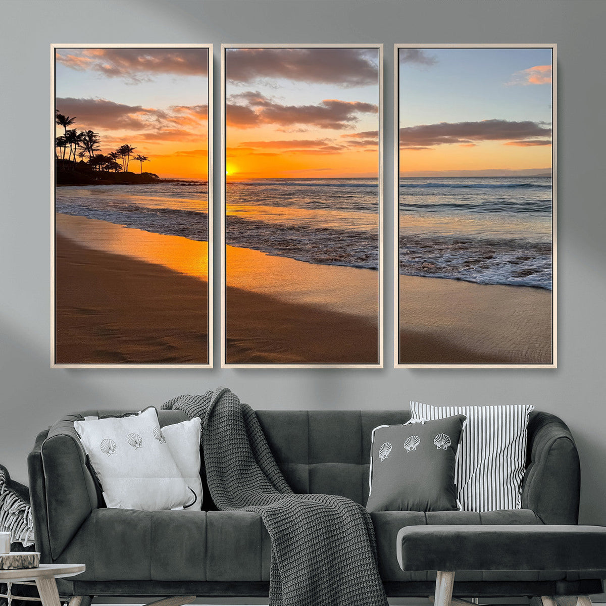 Tropical Beach Wall Art – Framed Sunset Ocean Canvas