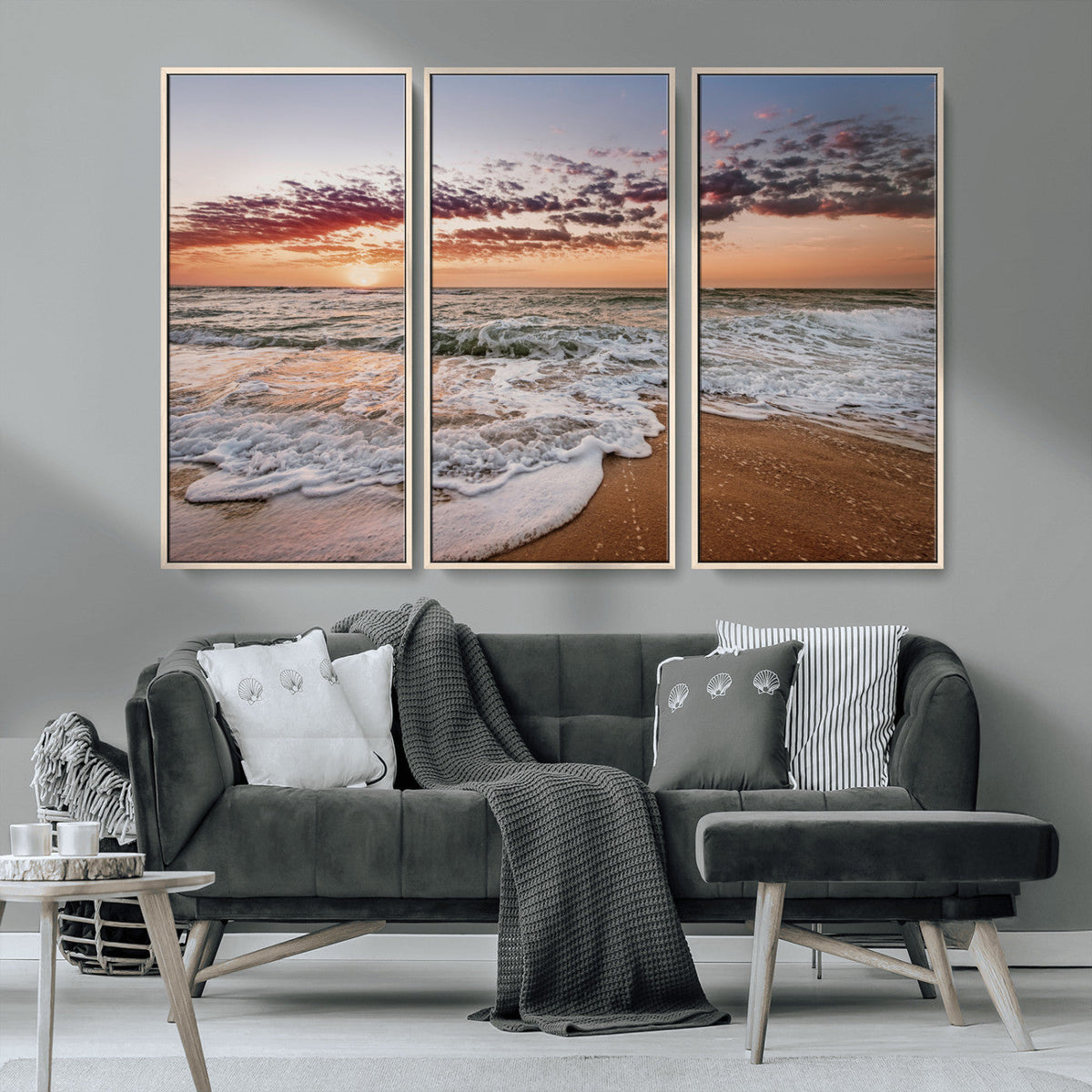 Ocean Sunset Wall Art Canvas Print – Framed Sandy Shore