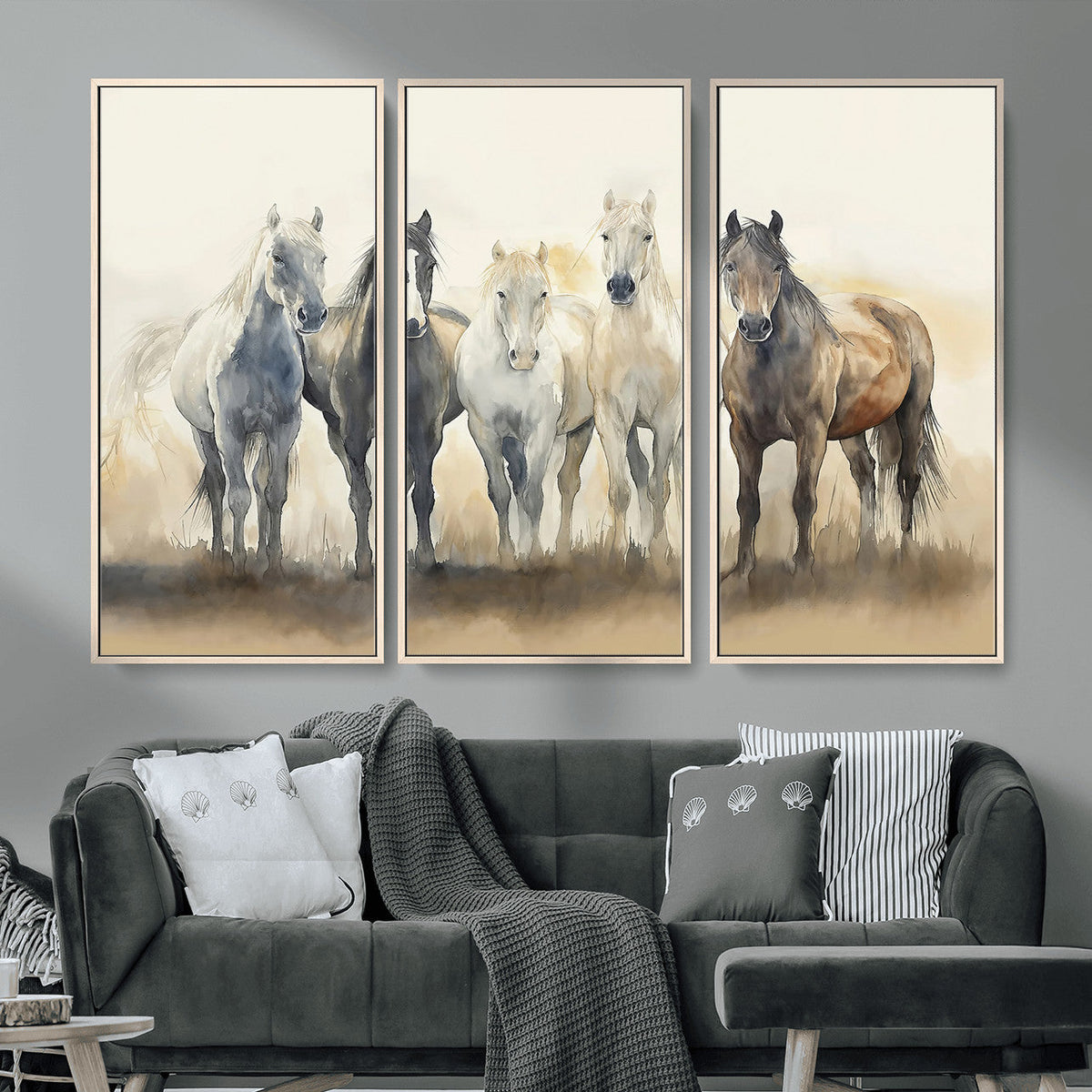 Wild Horses Wall Art Canvas Print, Framed Running Horses Art