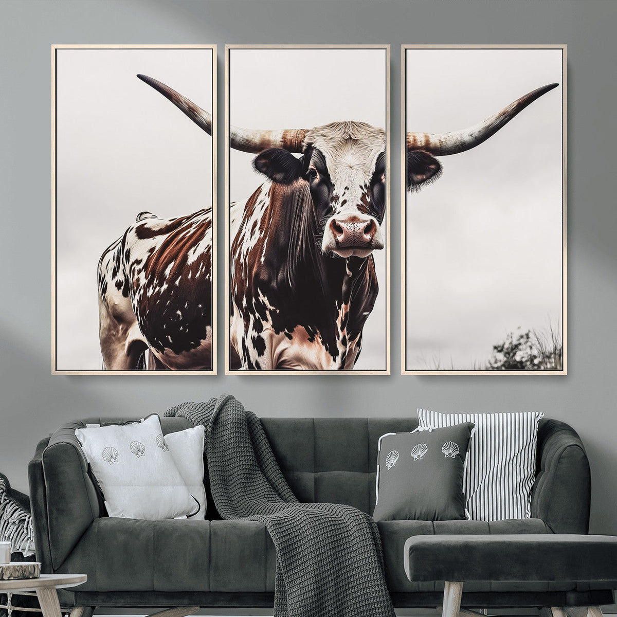 Texas Longhorn Wall Art Canvas Print – Framed Spotted Bull