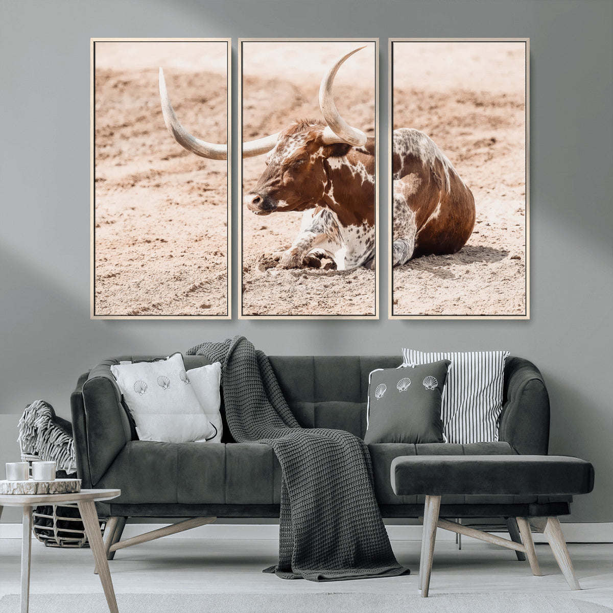 Texas Longhorn Wall Art – Framed Resting Bull Canvas