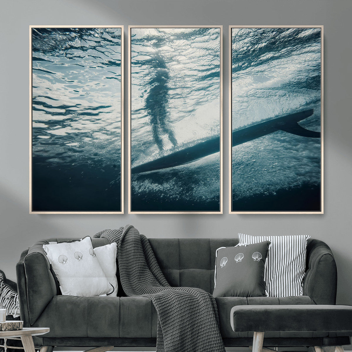 Underwater Surf Wall Art – Framed Ocean Wave Canvas Artwork,