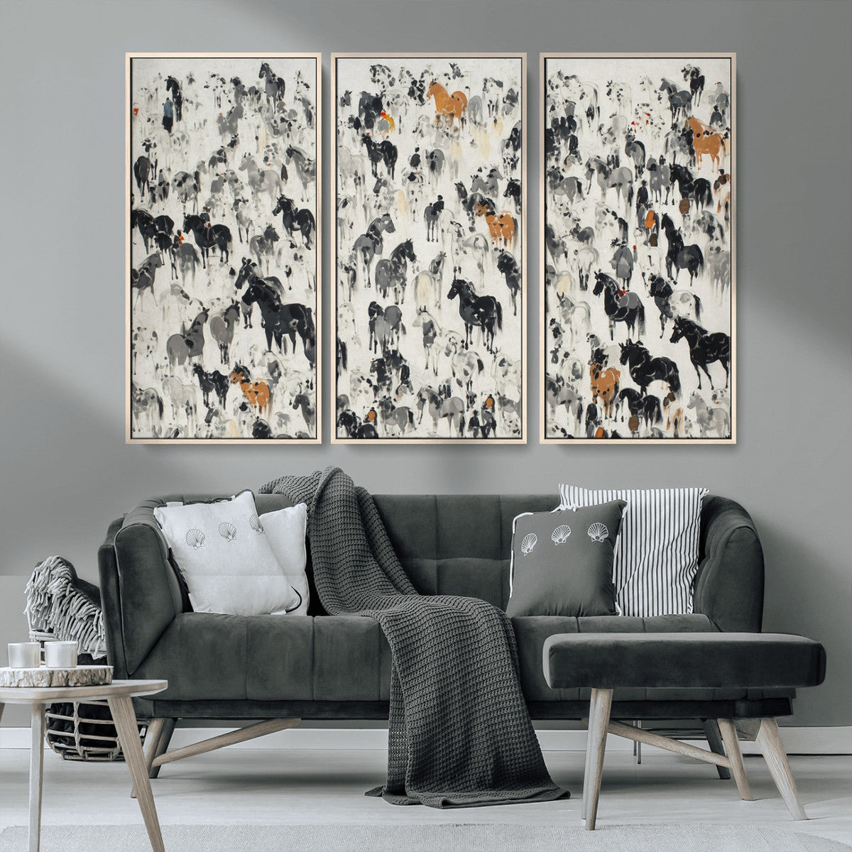 Wild Horse Stampede Wall Art Canvas Print – Monochrome