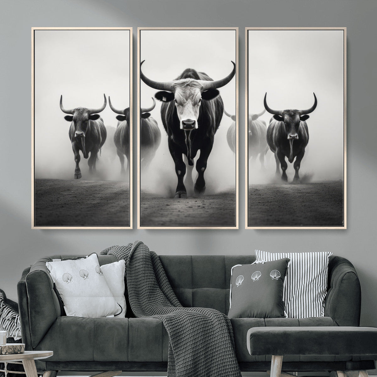 Texas Longhorn Wall Art Canvas Print, Framed Speckled Cow