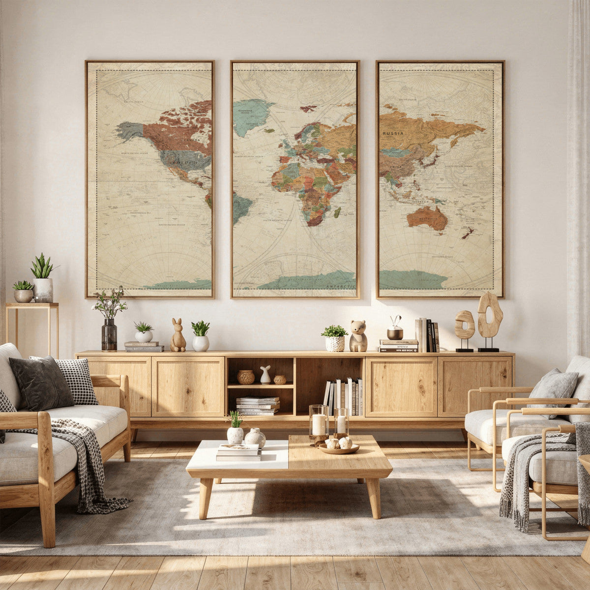 Vintage World Map Canvas Wall Art Print – Framed Modern