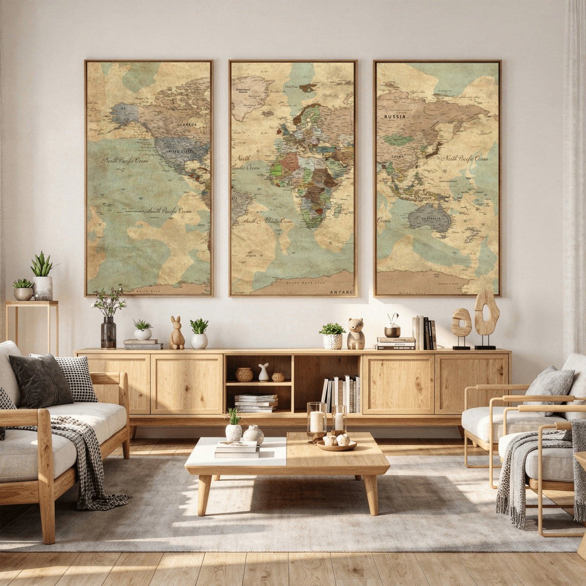 Vintage World Map Wall Art | Ready to Hang and Framed