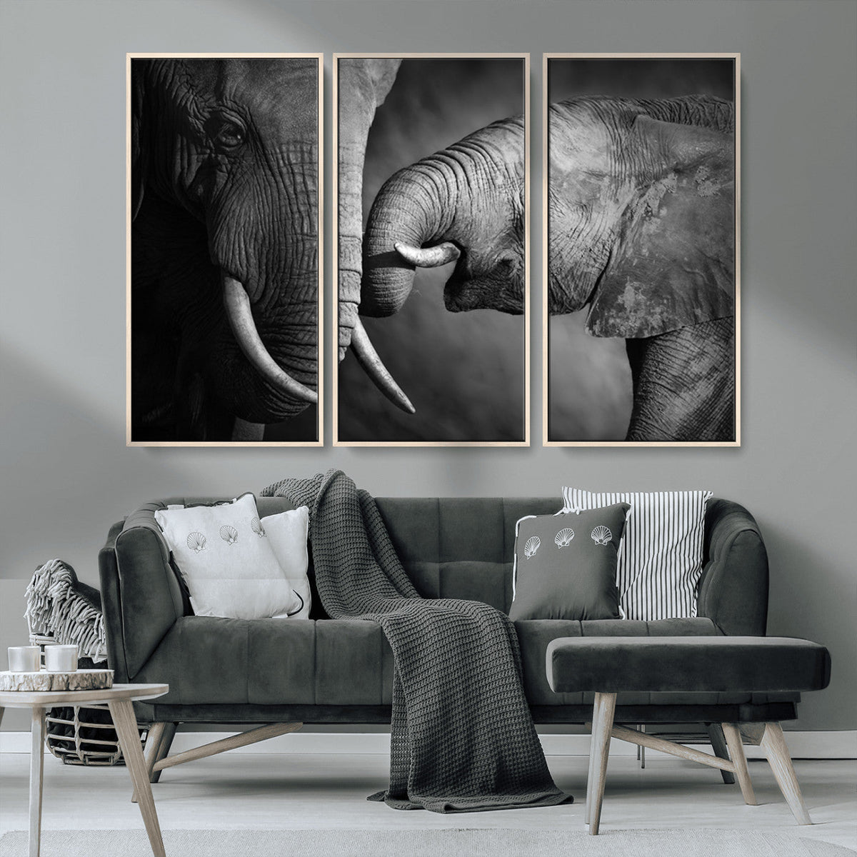 Elephant Family Wall Art Canvas, Framed Elephant Family