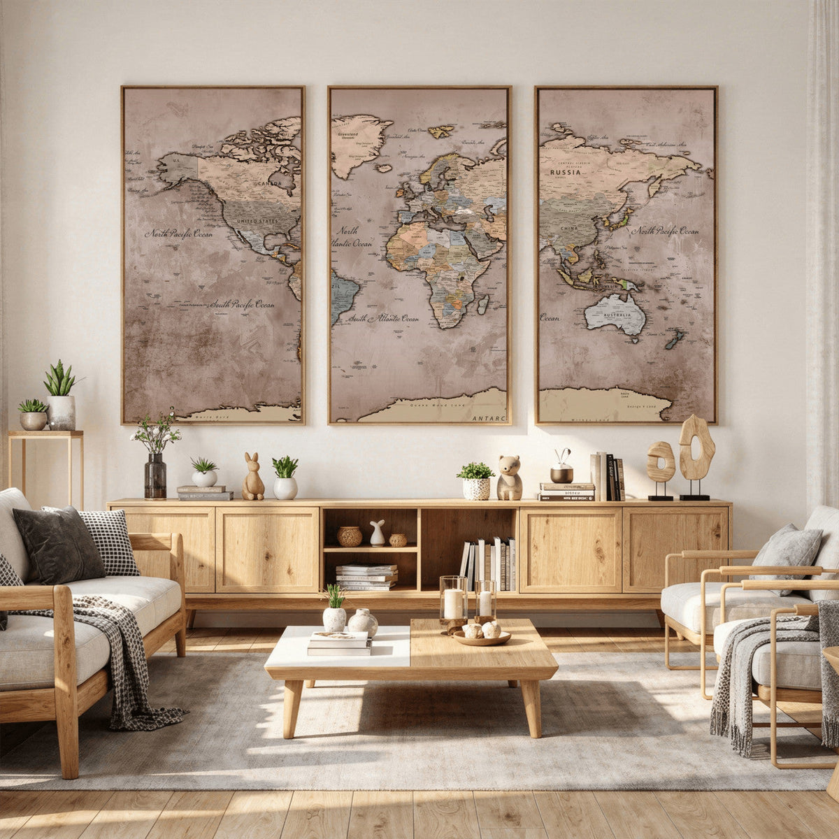 Grunge World Map Canvas Wall Art - Vintage Aged World Map