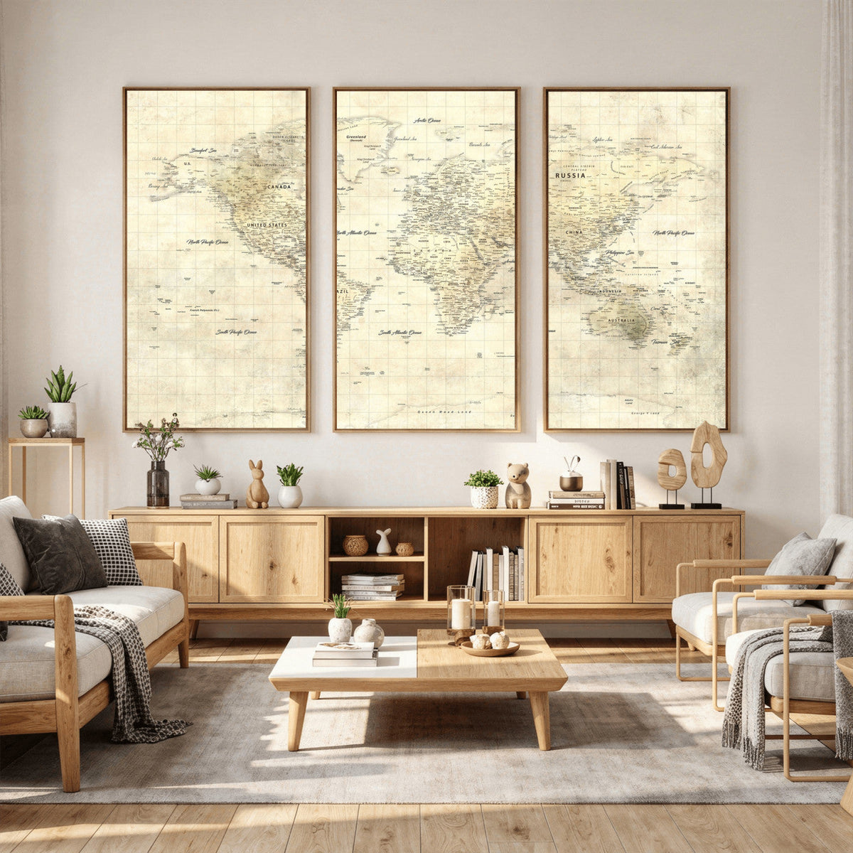 Colorful Watercolor World Map Canvas Wall Art – Framed