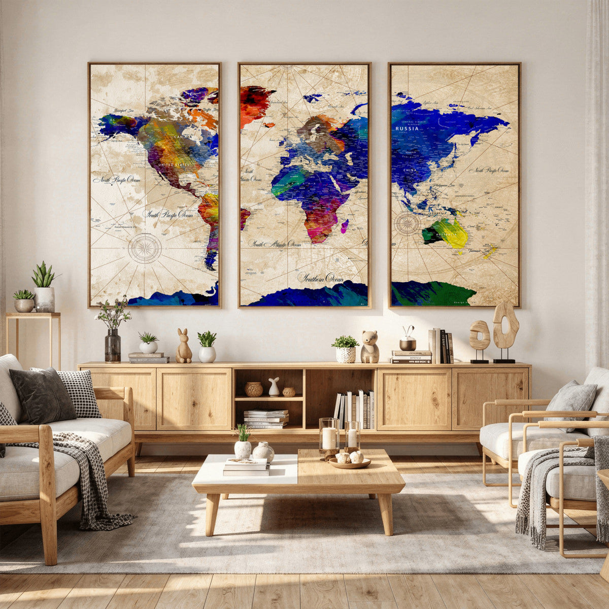 Watercolor World Map Canvas Print – Framed Wall Art for