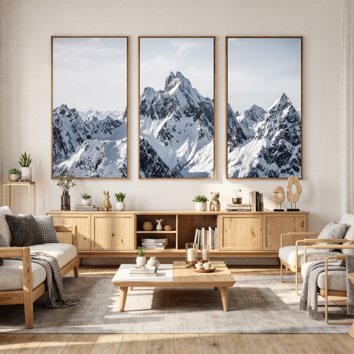 Snowy Mountain Range Canvas Print, Alpine Peaks Landscape