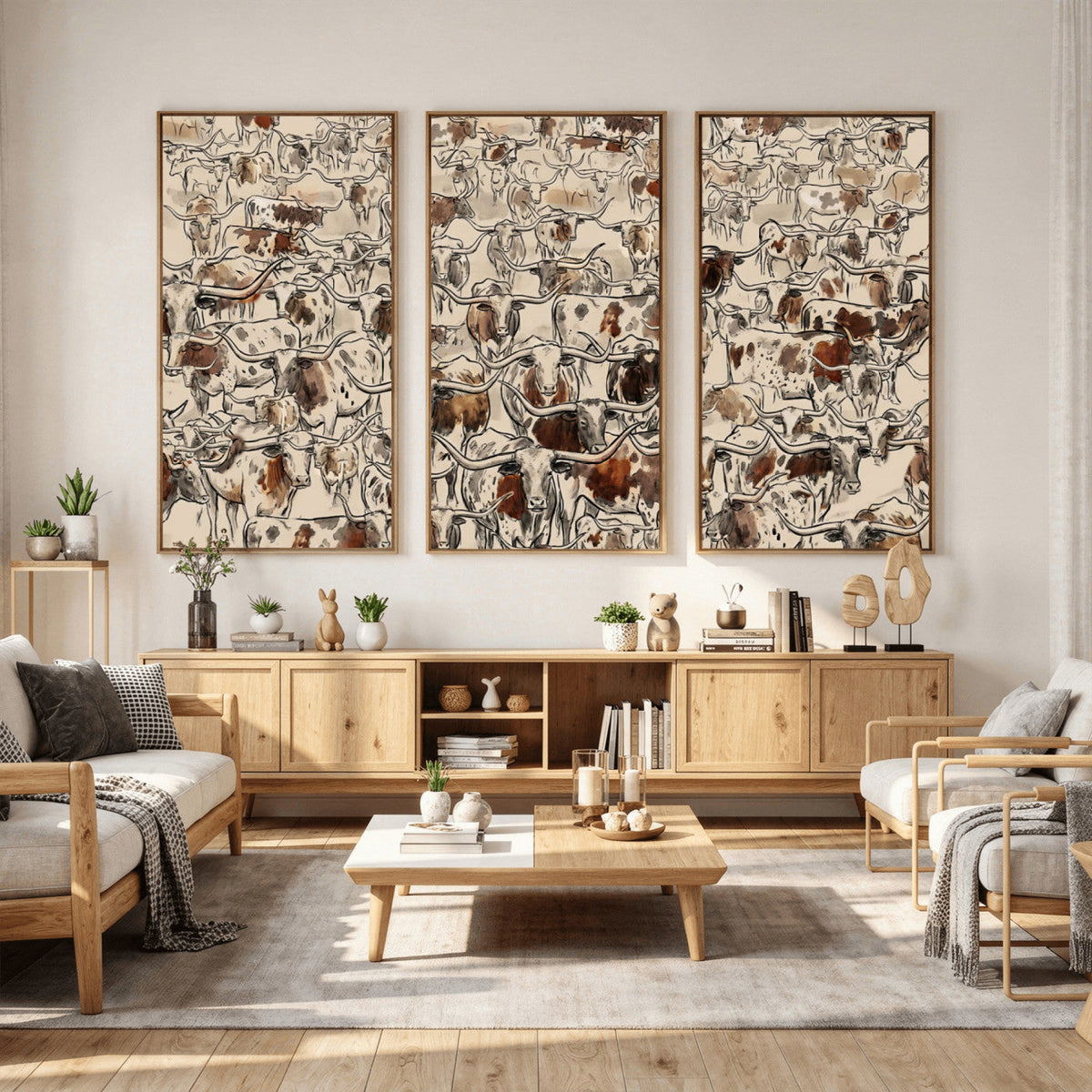 Abstract Longhorn Wall Art Canvas Print - Farm Animal