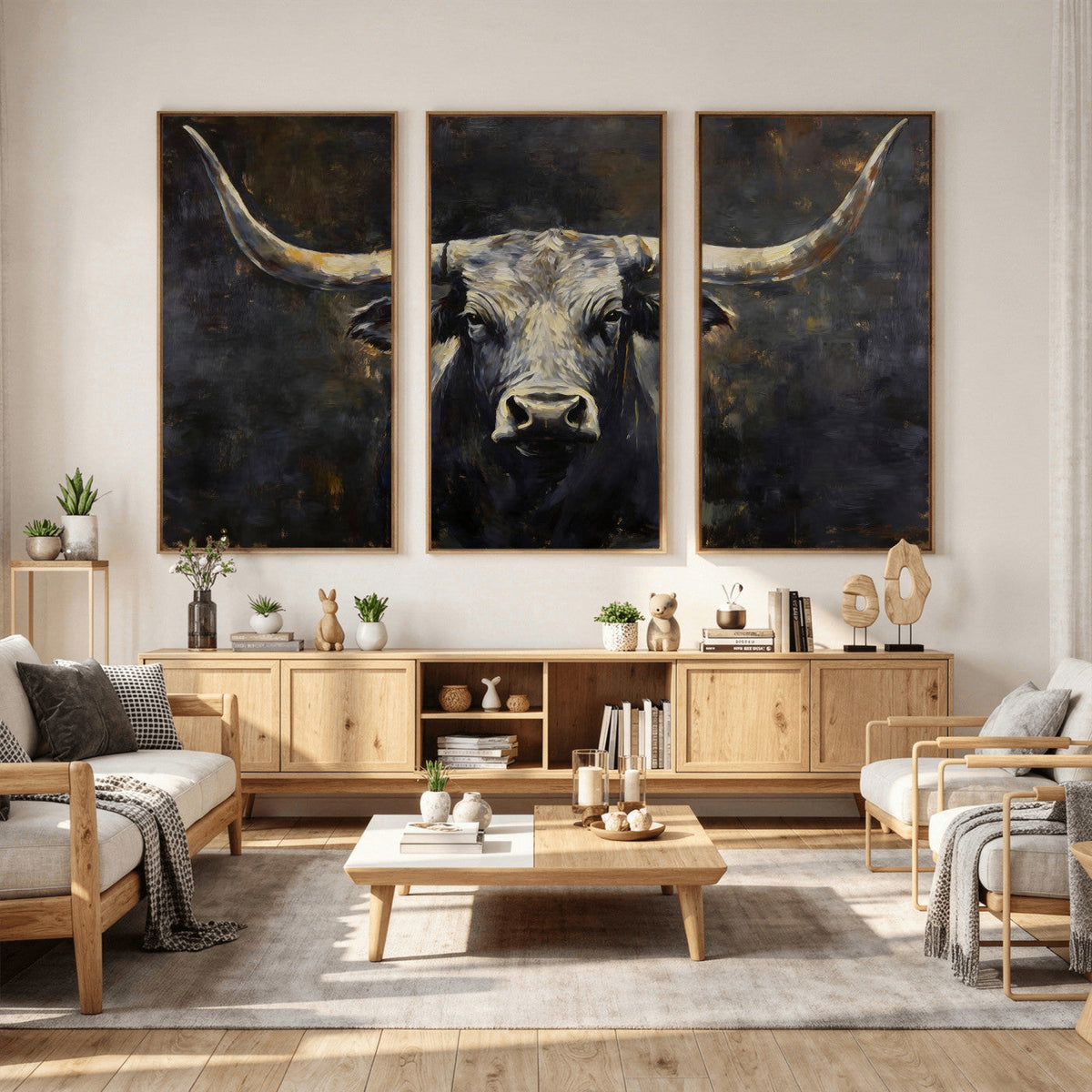 Rustic Longhorn Bull Wall Art Canvas Print – Vintage Western