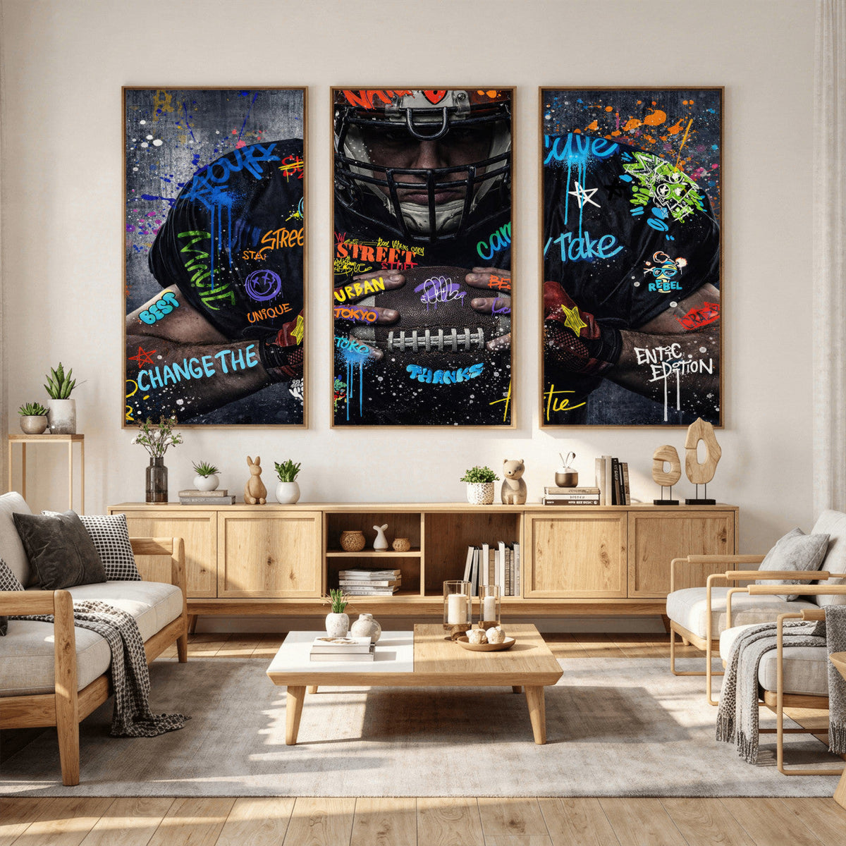 Graffiti American Football Player Street Art Wall Art Canvas