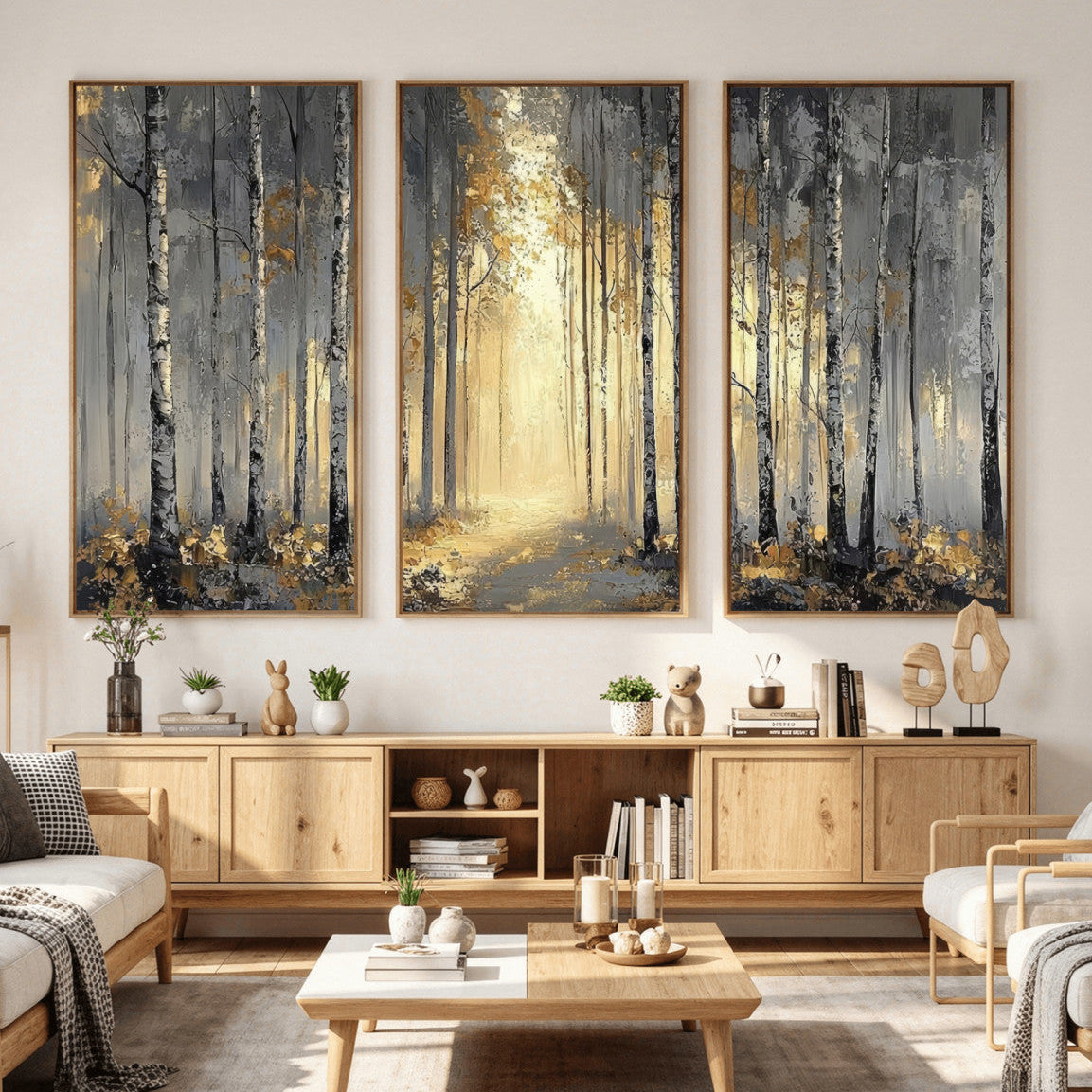Abstract Birch Forest Wall Art Canvas Print – Modern Neutral
