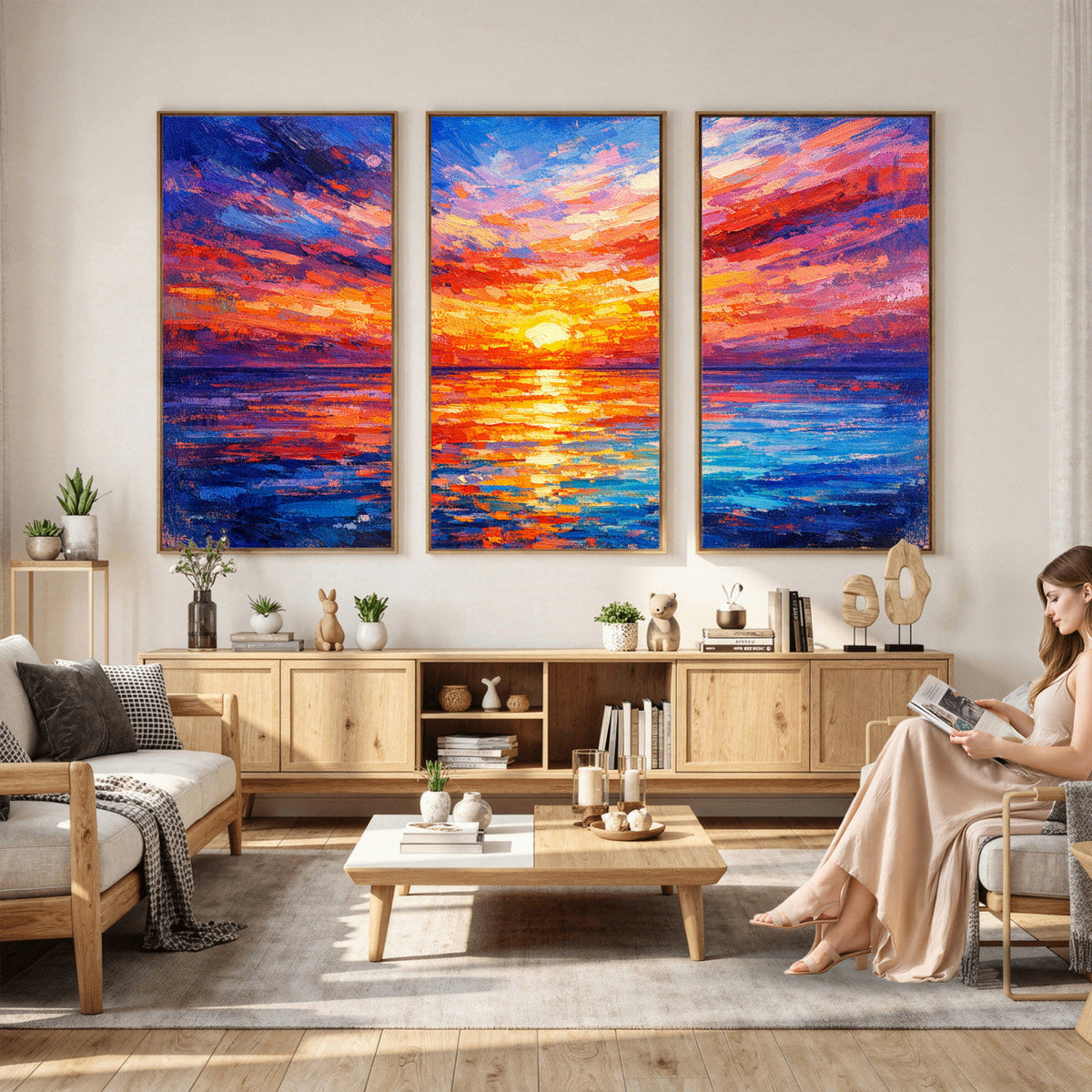 Colorful Knife Ocean Sunset Canvas — Orange Pink Teal