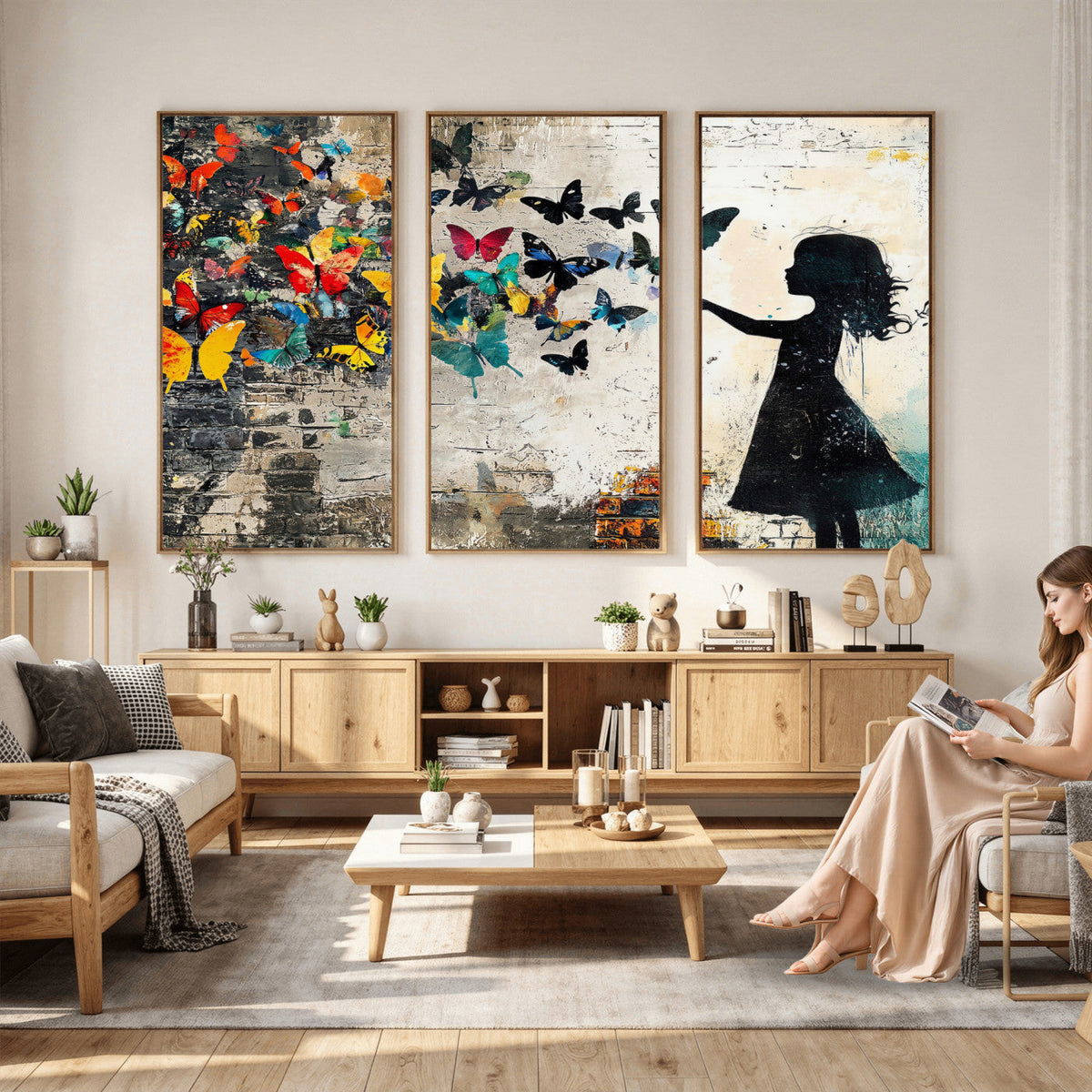 Banksy Butterfly Girl Wall Art Canvas Print, Framed Street