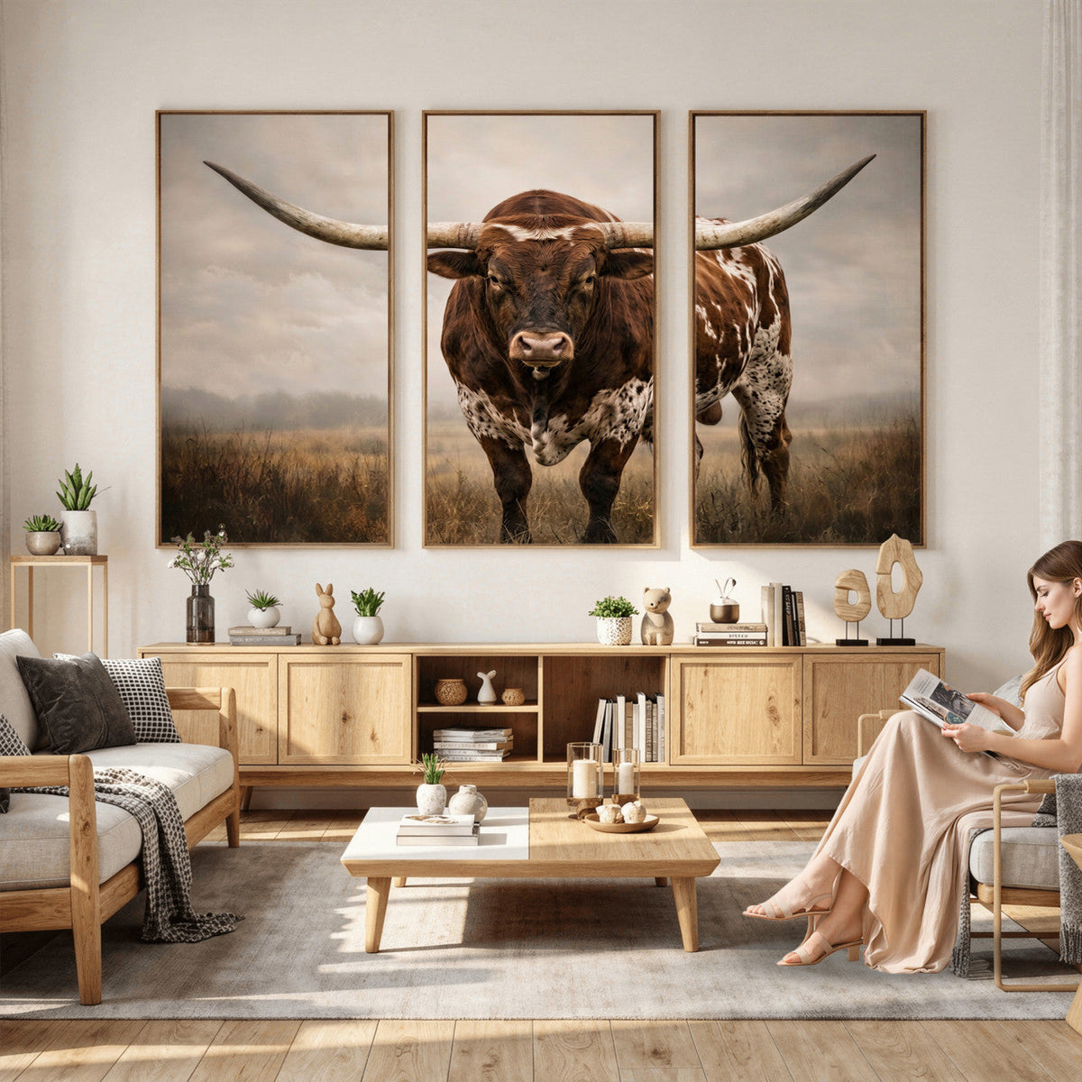 Texas Longhorn Canvas Wall Art Western Bull Desert Moody