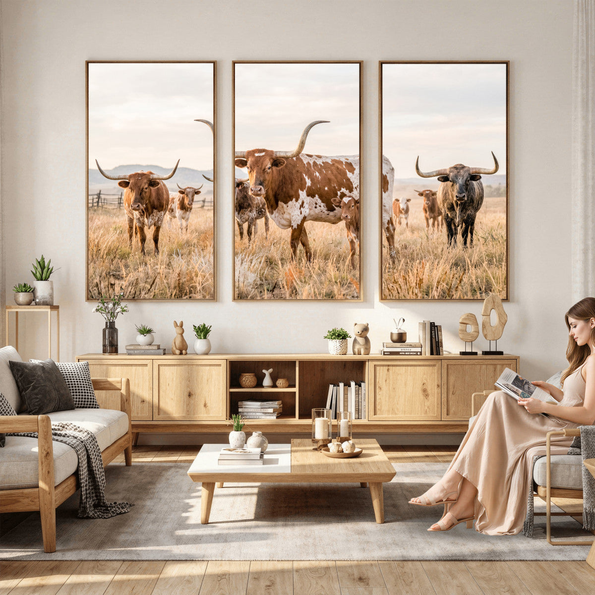 Texas Longhorn Canvas Wall Art, Rustic Farm Animal Photography Print, Farmhouse Country Decor, Western Ranch Art