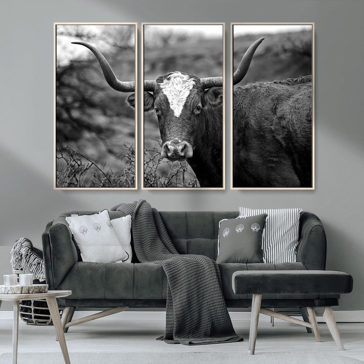 Western Home Wall Art Canvas Print, Framed Texas Longhorn
