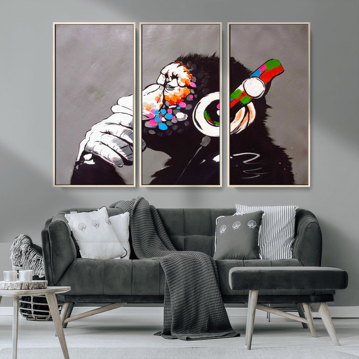 Dj Monkey Listening to Music Wall Art Print | Banksy Monkey