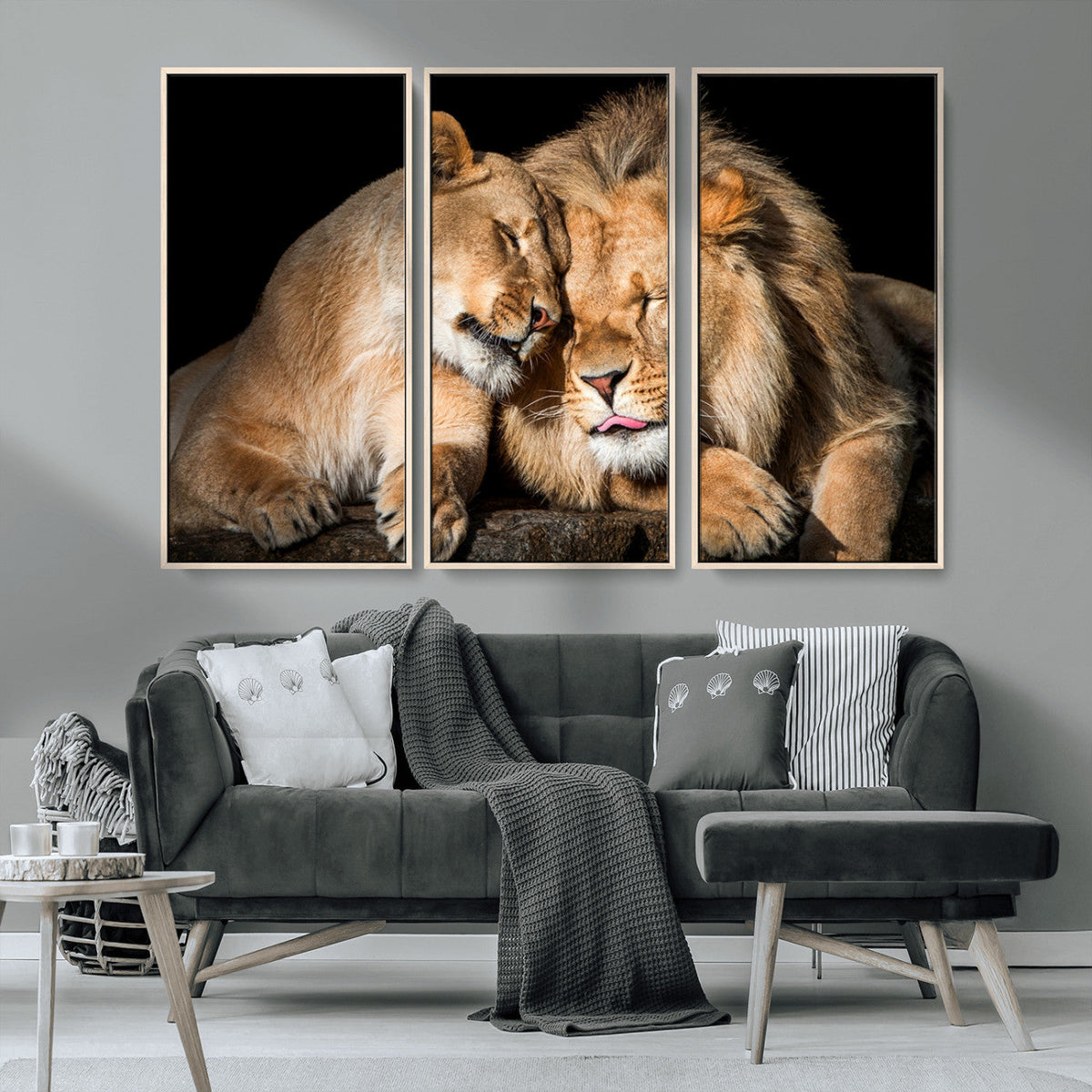 Lion and Lioness Wall Art Canvas Print – Framed African